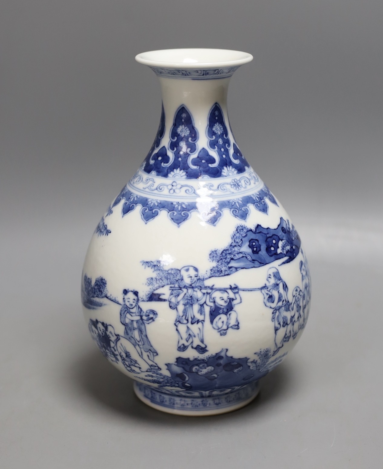 A Chinese blue and white baluster vase, Qianlong mark but later 22cm